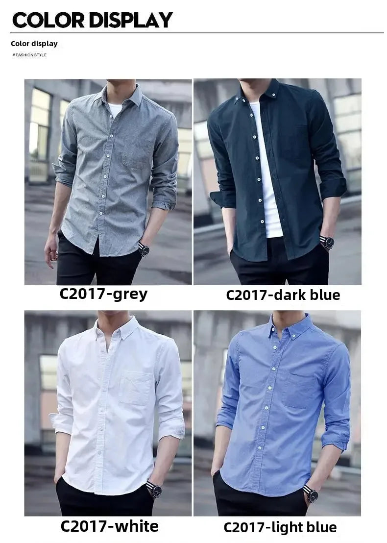 Camisa masculina de manga longa, branca, slim fit, profissional.