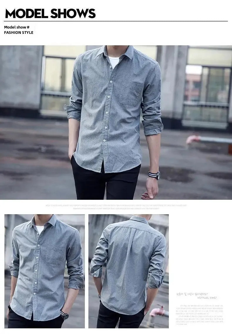 Camisa masculina de manga longa, branca, slim fit, profissional.